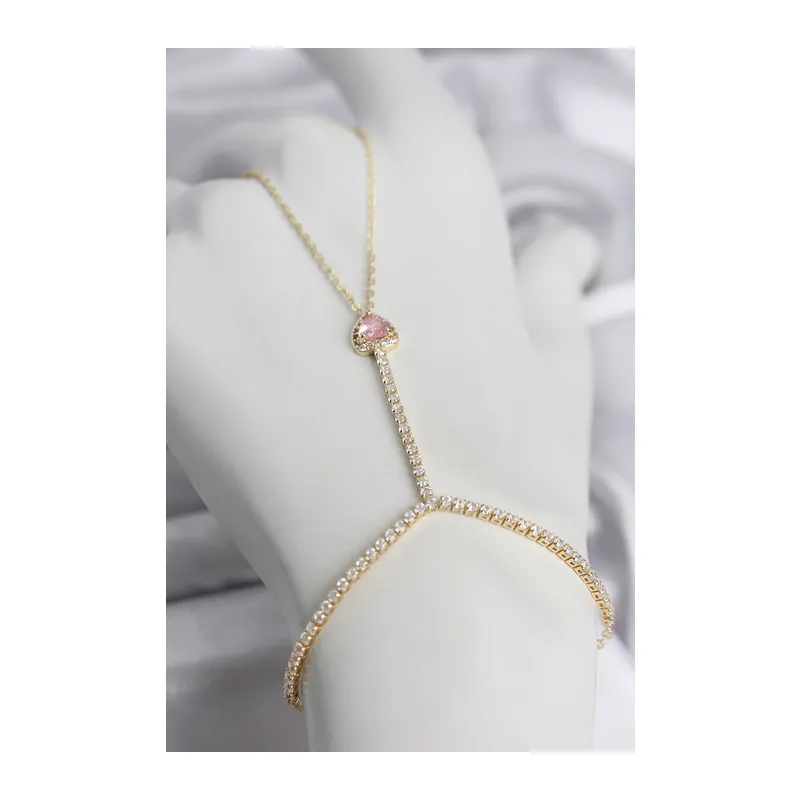 Gold Renk Pirinç Zirkon Taşlı Pembe Kalp Model Şahmeran