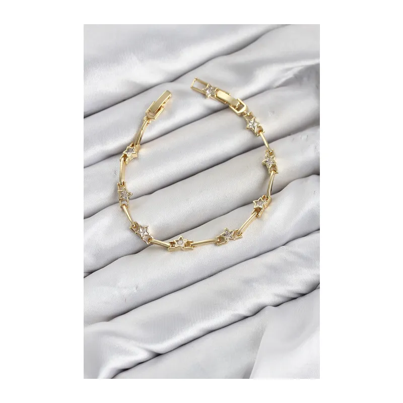 CM Gold Renk Yıldız Model Zirkon Taşlı Pirinç Kadın Bileklik