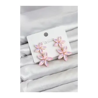 Pembe Kristal Çiçek Küpe