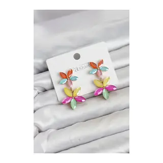 Karışık Renkli Kristal Çiçek Küpe