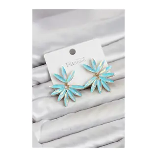 Buz Mavisi Renk Kristal Taşlı Lotus Model Kadın Küpe