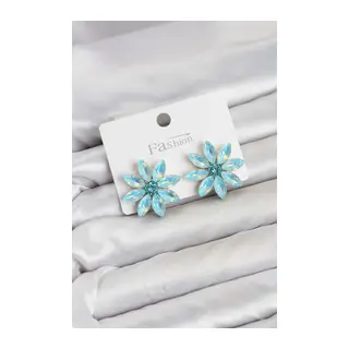 Buz Mavisi Renk Kristal Taşlı Lotus Çiçek Model Kadın Küpe
