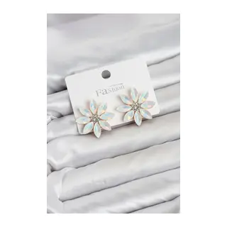 Beyaz Renk Kristal Taşlı Lotus Çiçek Model Kadın Küpe