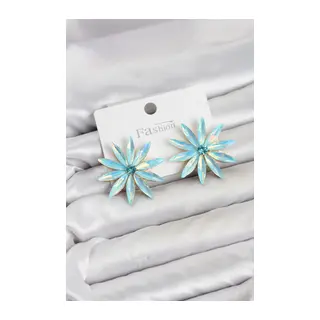 Buz Mavisi Kristal Taşlı Lotus Model Kadın Küpe
