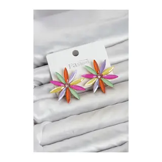 Karışık Renk Kristal Taşlı Lotus Model Kadın Küpe
