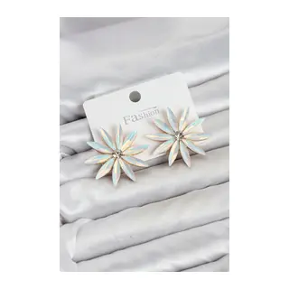 Beyaz Renk Kristal Taşlı Lotus Model Kadın Küpe