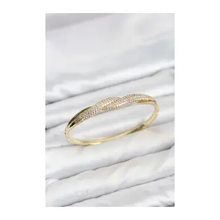 Gold Renk Zirkon Taşlı Sarmal Model Kadın Kelepçe Bileklik