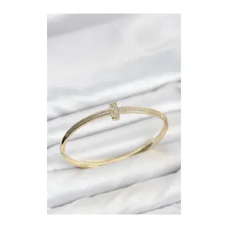 Gold Renk T Model Zirkon Taşlı Kadın Kelepçe Bileklik