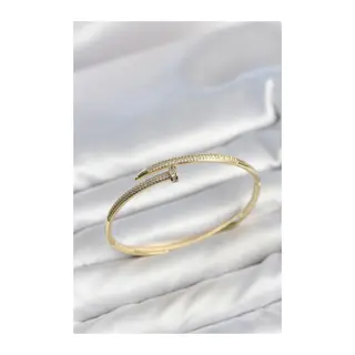 Gold Renk Çivi Model Zirkon Taşlı Kadın Kelepçe Bileklik