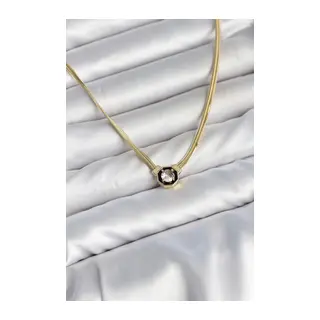 Ezme Yılan Zincir Model Zirkon Taşlı VIP Seri Gold Renk Kadın Kolye