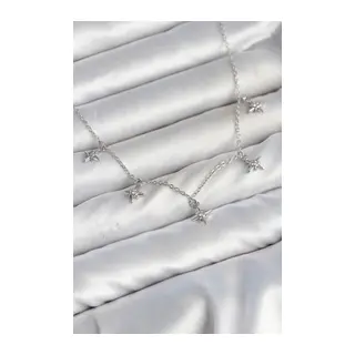 Pirinç Gümüş Renk Sıralı Minimal Kutup Yıldızı Model Kadın Kolye