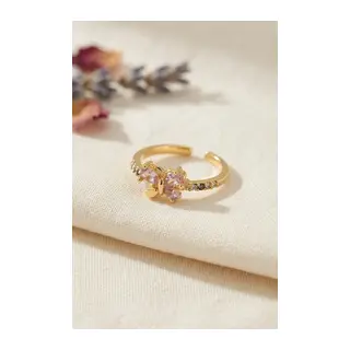 Pembe Zirkon Taşlı Kelebek Model Kadın Yüzük