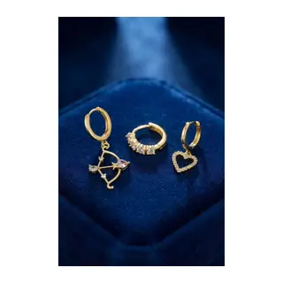 3 lü Set Küpe Gold Renk Eros Yay Detaylı