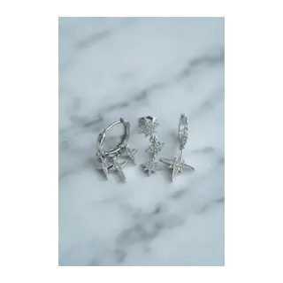 Kutup Yıldızı Model Gümüş Renk 3 lü Küpe Set