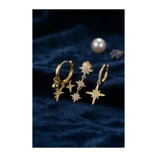 Kutup Yıldızı Model Gold Renk 3 lü Küpe Set
