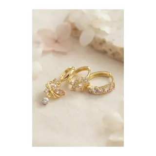 3 lü Set Gold Renk Zirkon Taşlı Kelebek Model Küpe
