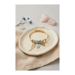 Baykuş Model Gold Renk Charmlı Bileklik