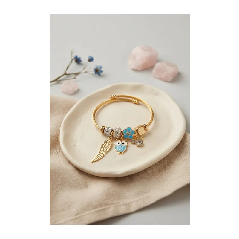 Baykuş Model Gold Renk Charmlı Bileklik