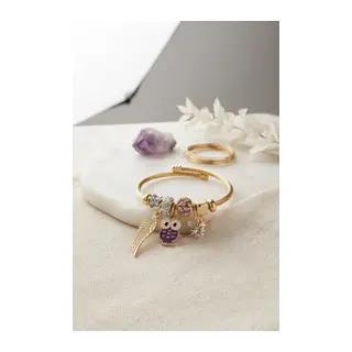 Mor Baykuş Model Gold Renk Charmlı Bileklik