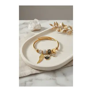 Siyah Baykuş Model Gold Renk Charmlı Bileklik