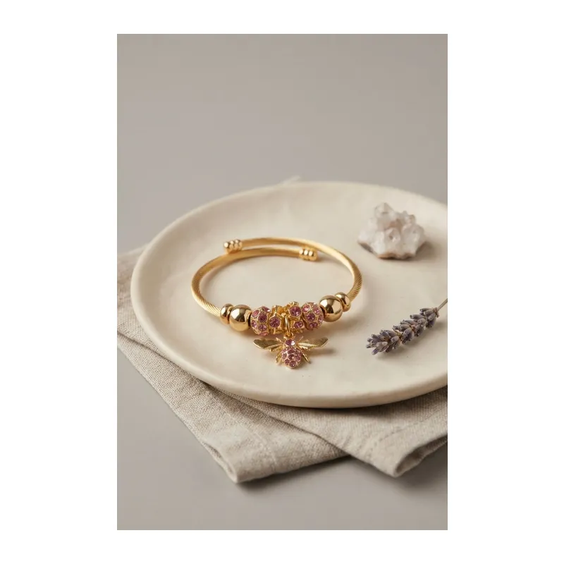 Pembe Arı Model Gold Renk Charm Bileklik
