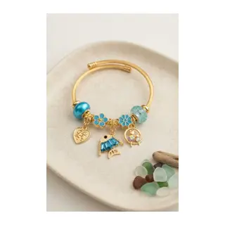 Balık Charmlı Mavi Renk Gold Bileklik