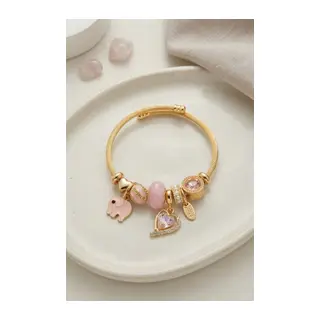 Kalp ve Fil Model Pembe Charmlı Bileklik