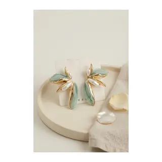 Buz Mavisi Renk Lotus Yaprak Model Kadın Küpe
