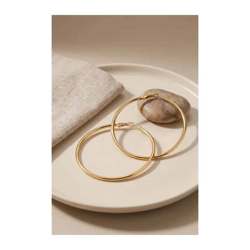 316L Çelik Gold Renk 56 mm Halka Küpe