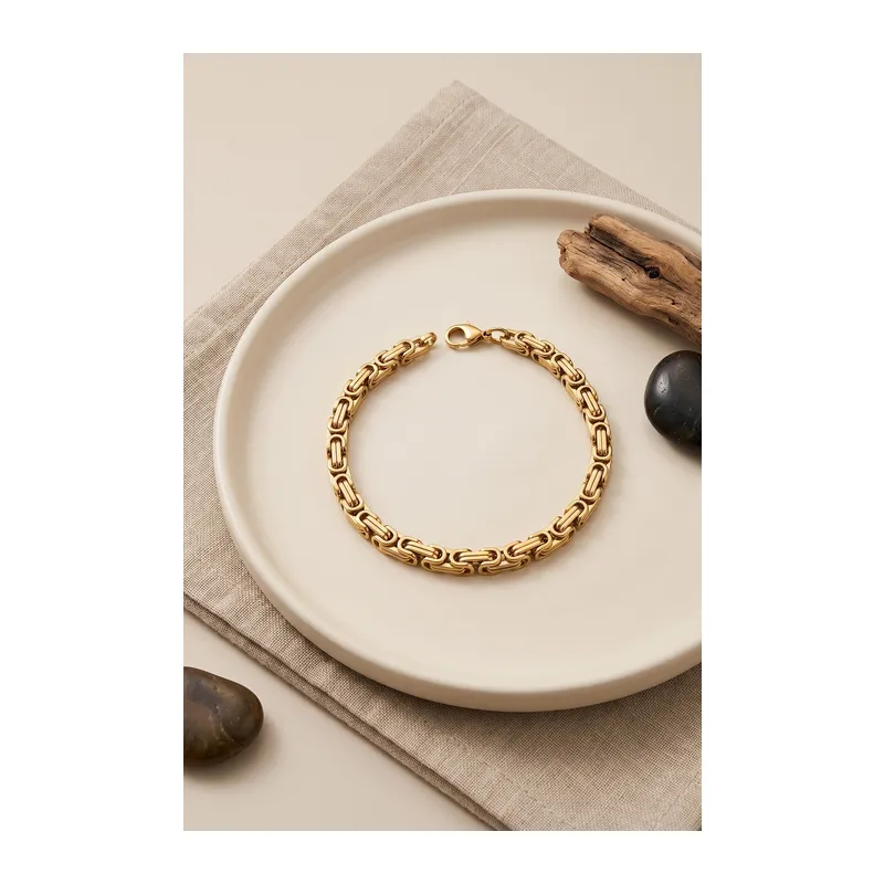 316L Çelik Gold Renk Kral Zincir Model Erkek Bileklik