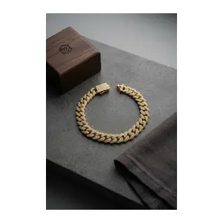 Cuban Zincir Model Zirkon Taşlı Gold Renk Erkek Bileklik
