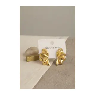 316L Çelik Gold Renk Vintage 3D Dalgalı Model Küpe