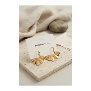 316L Çelik Gold Renk Yelpaze Model Küpe