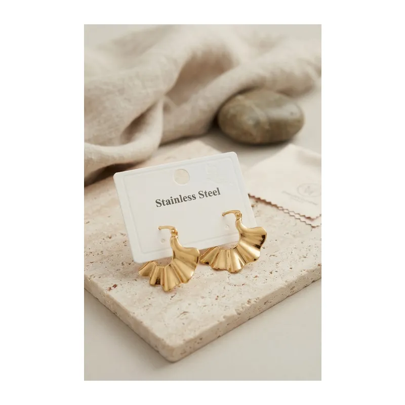 316L Çelik Gold Renk Yelpaze Model Küpe