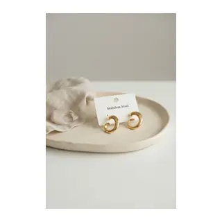 316L Çelik Gold Renk Vintage Kıvrımlı Halka Model Küpe