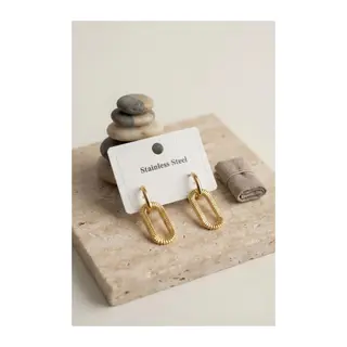 316L Gold Renk Tırtıklı Ataç Form Tasarım Küpe
