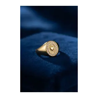 Zirkon Taşlı Kalp Detaylı Gold Renk Kadın Yüzük