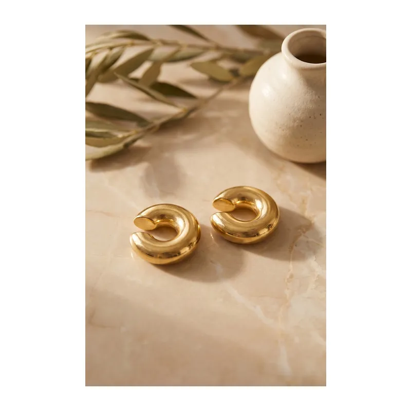 316L Çelik Gold Renk Çiftli Earcuff Küpe