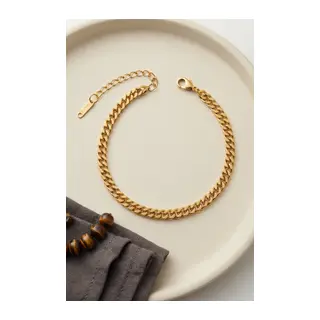316L Çelik Gold Renk İnce Cuban Zincir Model Erkek Bileklik