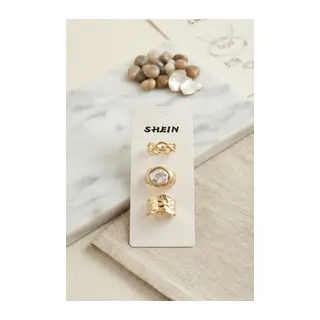 Gold Renk Pirinç 3'lü Vintage Kadın Yüzük Kombini BYK4288