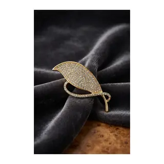Gold Renk Zirkon Taşlı Yaprak Model Broş