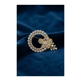 Kelebek Detaylı Zirkon Taşlı Gold Renk Broş