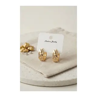 Gold Renk Zirkon Taşlı Sarmal Zincir Model Pirinç Halka Kadın Küpe