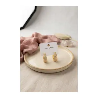Gold Renk Zirkon Taşlı Damla Halka Model Kadın Küpe