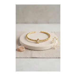 Gold Renk Dorika Model Damla Zirkon Taşlı Kadın Bileklik