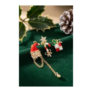 Gold Noel Baba Şapkalı Zirkon Taşlı Yılbaşı Küpe