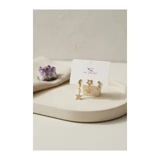 Pirinç Gold Renk Ay ve Yıldız Gece Model Kadın Küpe Seti