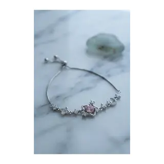 Pembe Taşlı Yıldız Model Gümüş Renk Zirkon Taşlı Asansörlü Bileklik