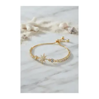 Kutup Yıldızı Model Gold Renk Zirkon Taşlı Asansörlü Bileklik