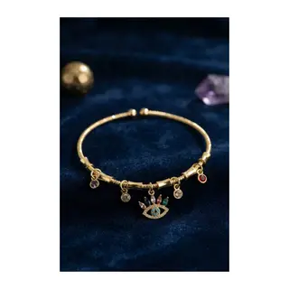 Pirinç Gold Renk YSX Taşlı Göz Model Charmlı Bileklik